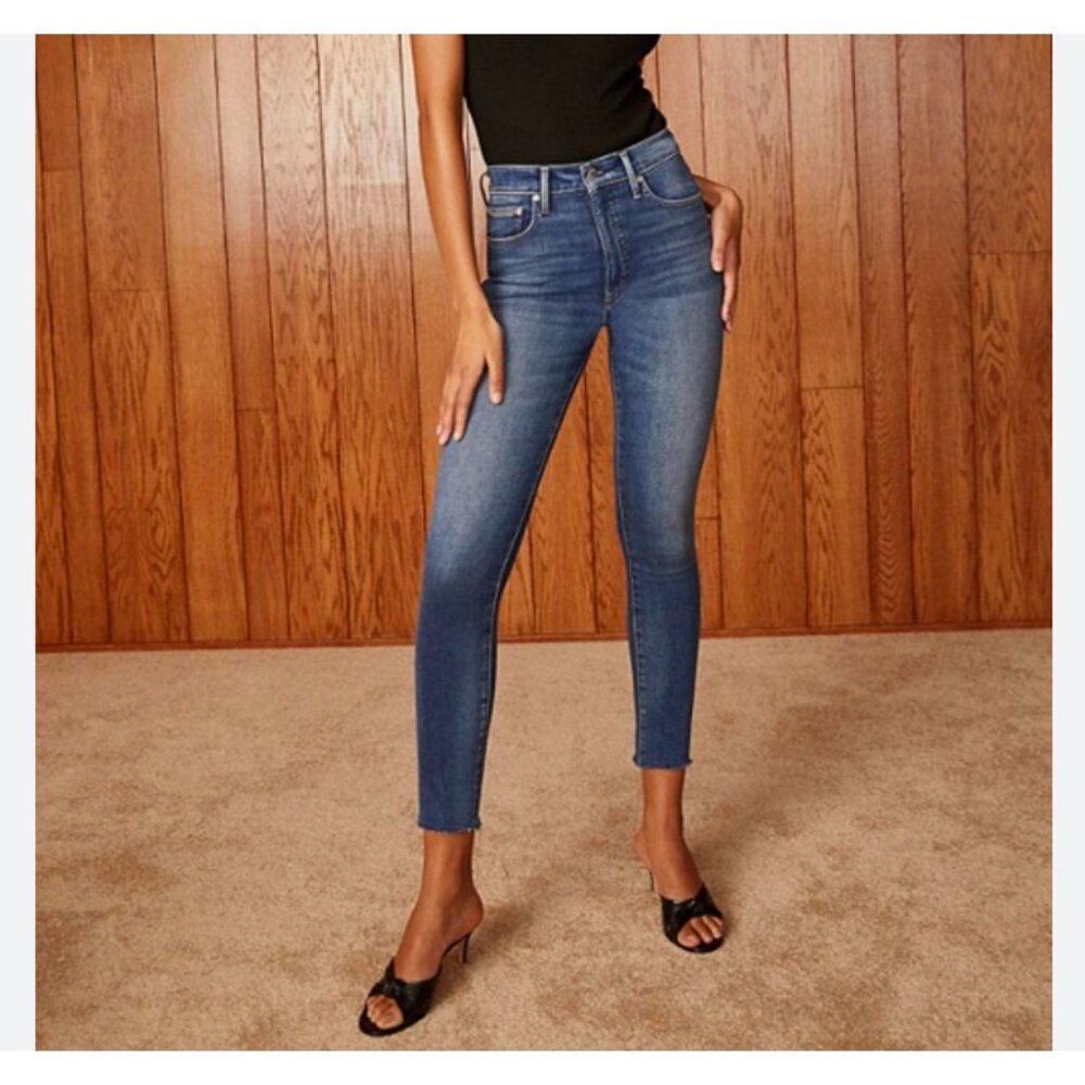 Denim Forum | The Lola High Rise Skinny Crop Jeans | size 28 | Medium Blue Wash